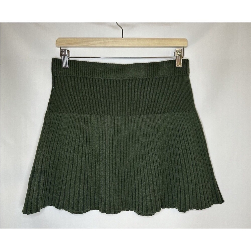 🆕 AERIE Take Charge Stretchy Ribbed Knit Olive Green Pleated Mini Skirt, Size M - Picture 5 of 14